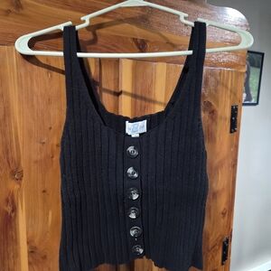 June And Ivy Black Ribbed Sweater Tank with Buttons